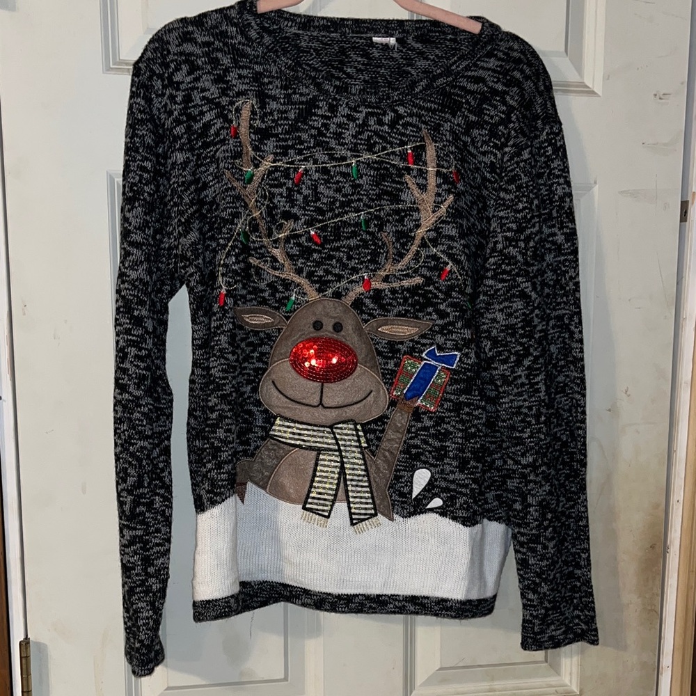 Festive Reindeer Black Sweater